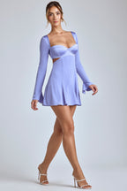 Chic Long Sleeve Godet Mini Dress in Blue Lavender