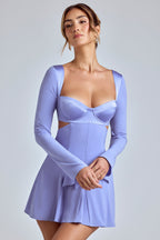 Chic Long Sleeve Godet Mini Dress in Blue Lavender