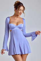 Chic Long Sleeve Godet Mini Dress in Blue Lavender