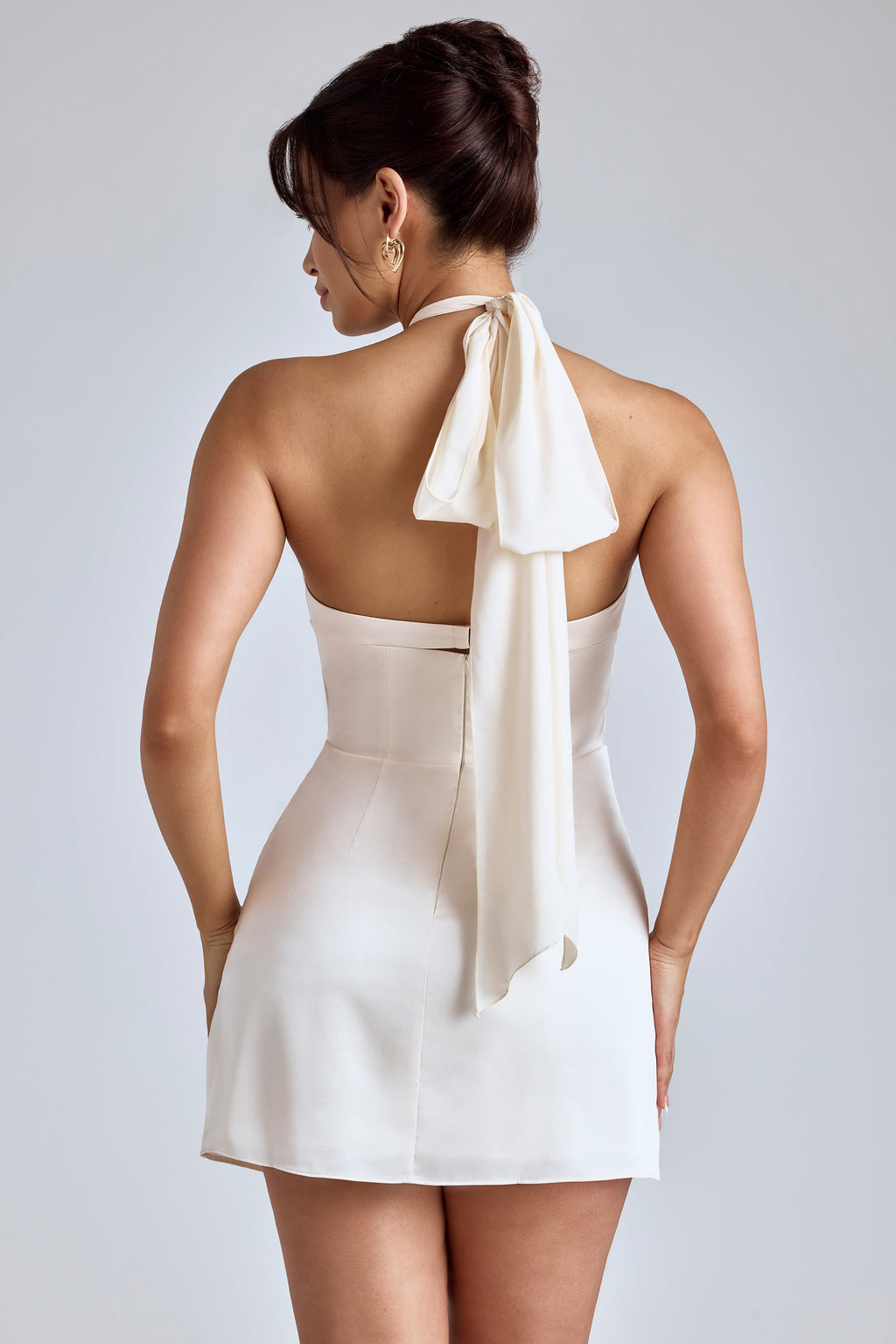 Chic Cross-Neck A-Line Mini Dress in Ivory