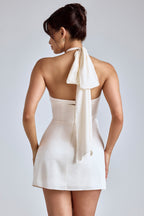 Chic Cross-Neck A-Line Mini Dress in Ivory