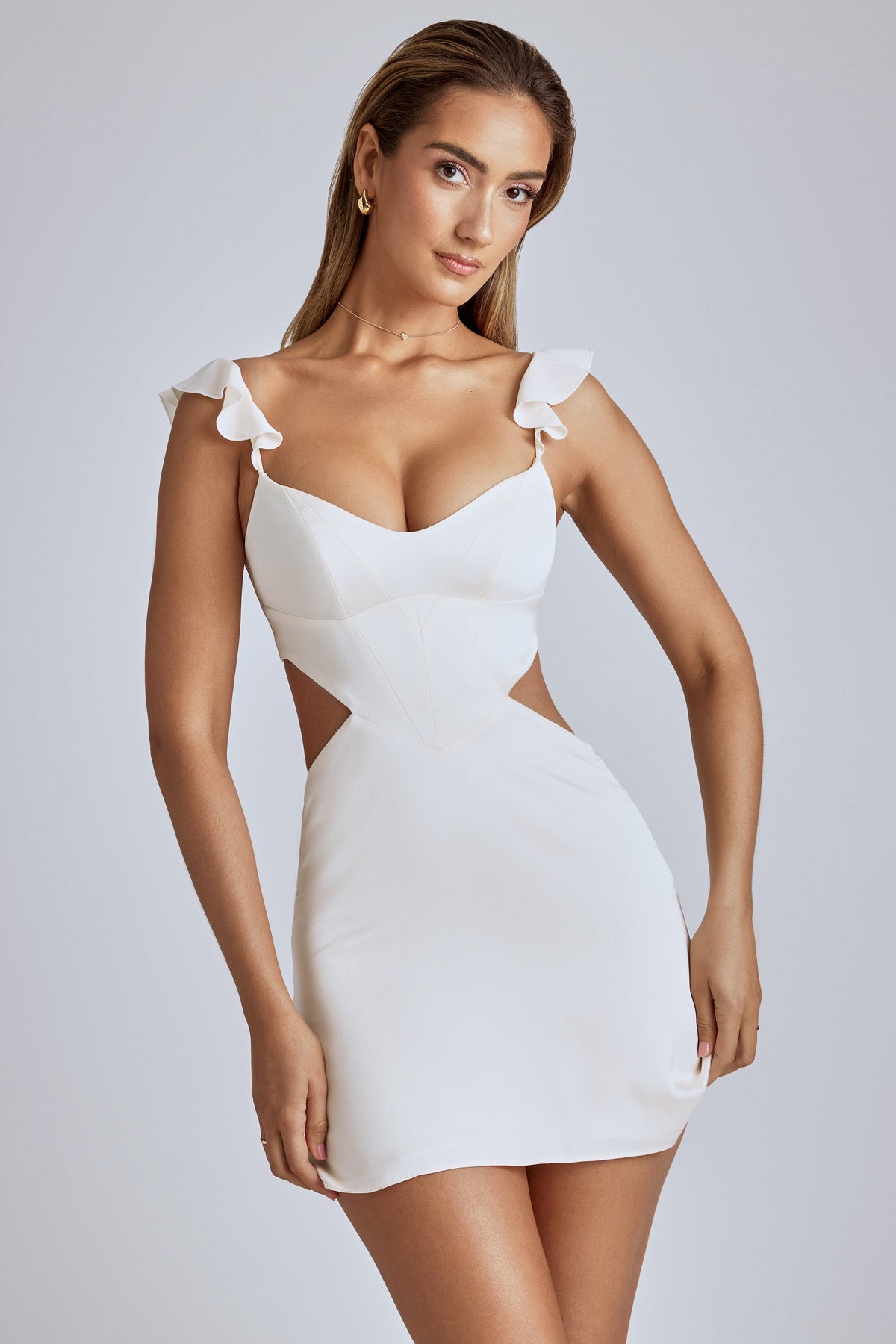 Chic Cut Out Satin Mini Dress in Ivory