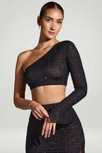 Chic Embellished Handkerchief Hem Skirt in Black