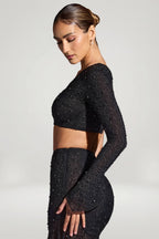 Chic Embellished Handkerchief Hem Skirt in Black