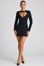 Chic Heart Cut Out Long Sleeve Mini Dress in Black
