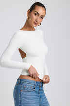 Chic Modal High Neck Long Sleeve Open Back Top in White