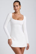 Chic Modal Square Neck Long Sleeve Mini Dress in White