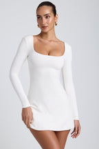 Chic Modal Square Neck Long Sleeve Mini Dress in White