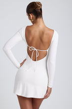 Chic Modal Square Neck Long Sleeve Mini Dress in White