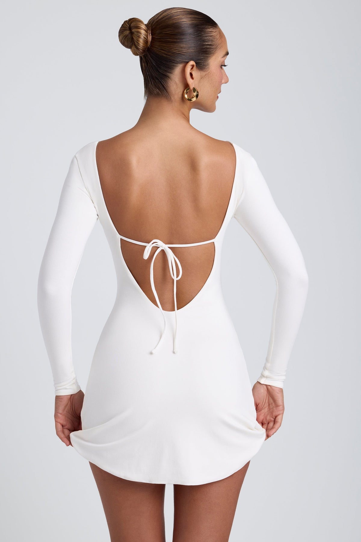 Chic Modal Square Neck Long Sleeve Mini Dress in White