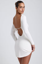 Chic Modal Square Neck Long Sleeve Mini Dress in White