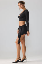 Chic Slinky Jersey Mid Rise Ruffle Layer Mini Skirt in Black