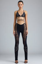 Chic Embellished Mid-Rise Flared Trousers in Black