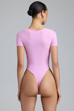 Chic Lace-Up Bodysuit in Violet Pink