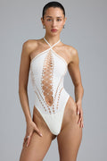 Chic Lace-Up Halterneck Bodysuit in Ivory