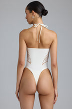 Chic Lace-Up Halterneck Bodysuit in Ivory