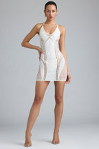 Chic Embellished Halterneck Mini Dress in Ivory