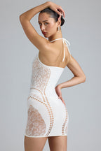 Chic Embellished Halterneck Mini Dress in Ivory