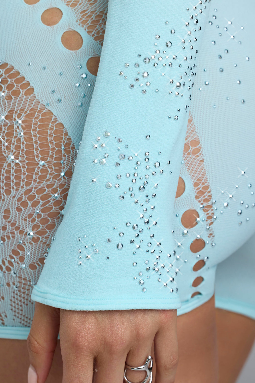 Chic Embellished Cropped Shrug in Ice Blue