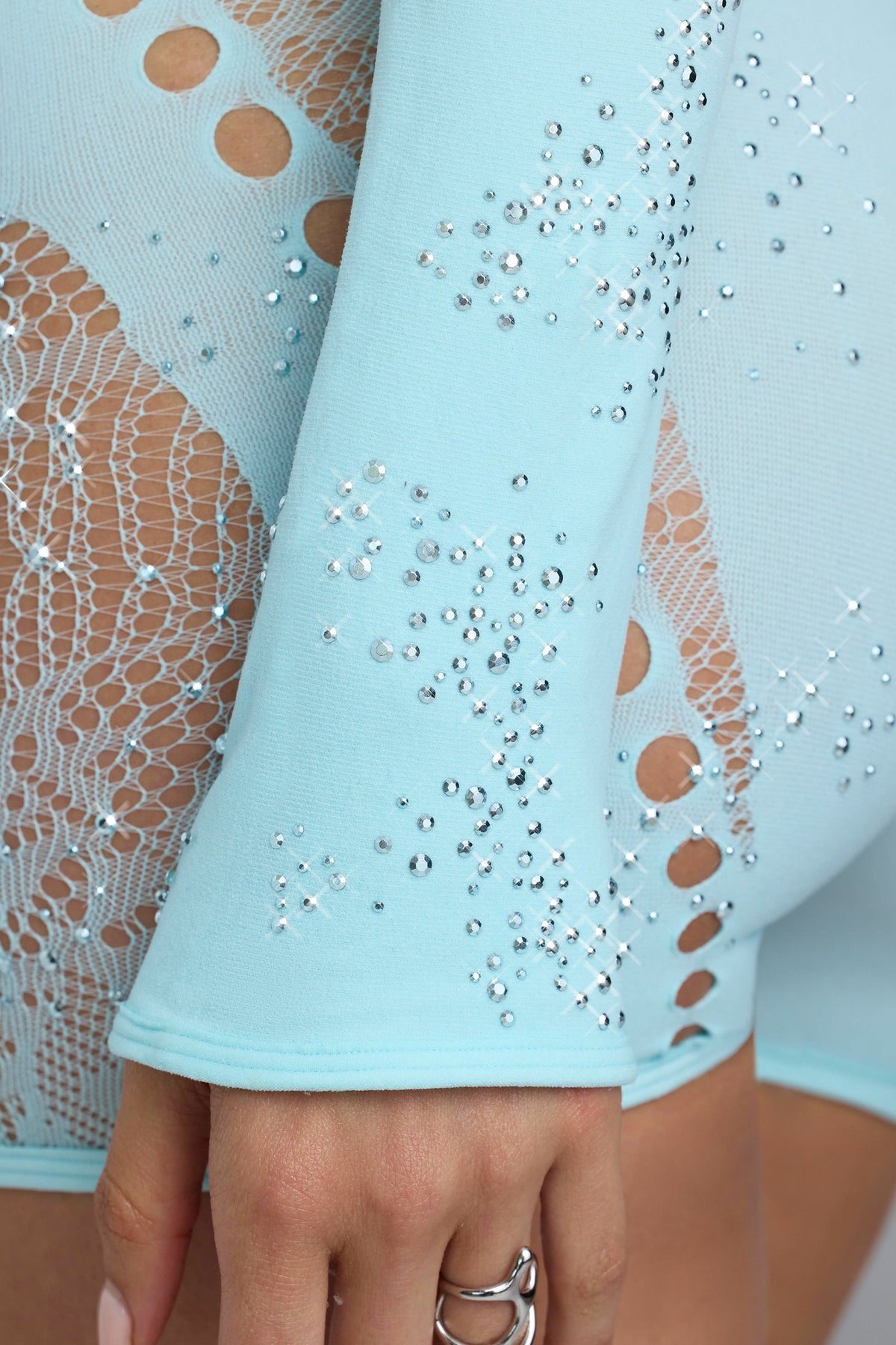 Chic Embellished Cropped Shrug in Ice Blue