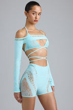 Chic Embellished Cropped Shrug in Ice Blue