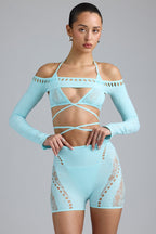 Chic Embellished Cropped Shrug in Ice Blue