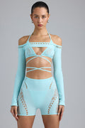 Chic Embellished Cropped Shrug in Ice Blue