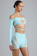 Chic Embellished Cropped Shrug in Ice Blue