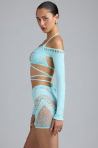 Chic Embellished Cropped Shrug in Ice Blue