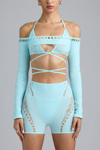 Chic Embellished Cropped Shrug in Ice Blue