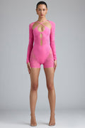 Chic Embellished Cut-Out Unitard in Bubblegum Pink
