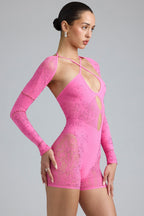 Chic Embellished Cut-Out Unitard in Bubblegum Pink