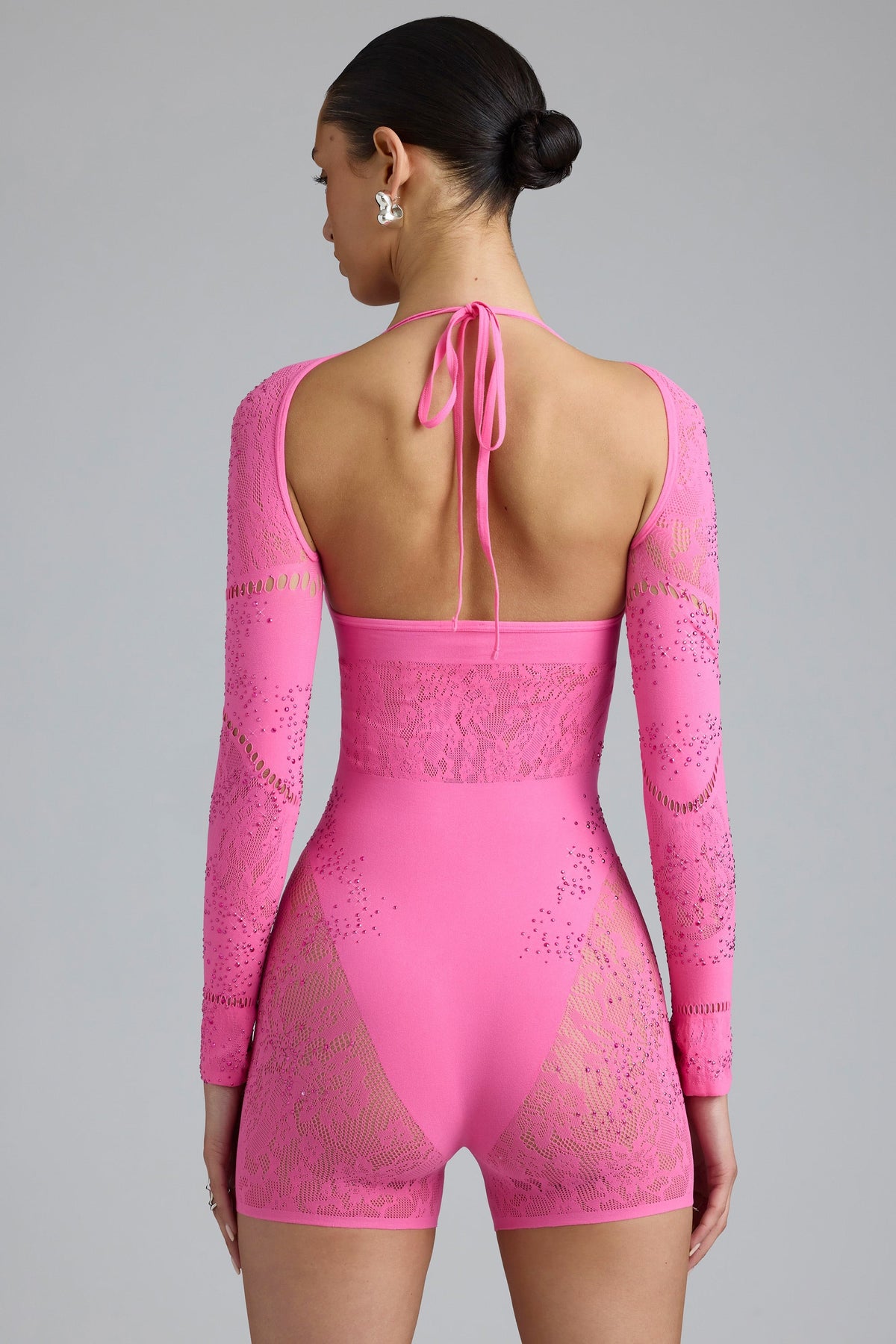 Chic Embellished Cut-Out Unitard in Bubblegum Pink