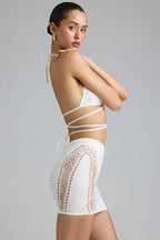 Chic Embellished Mid-Rise Mini Skirt in Ivory