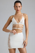 Chic Embellished Mid-Rise Mini Skirt in Ivory