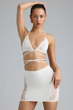 Chic Embellished Mid-Rise Mini Skirt in Ivory