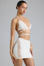 Chic Embellished Mid-Rise Mini Skirt in Ivory