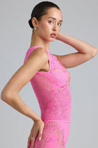 Chic Embellished Lace-Up High-Neck Top in Bubblegum Pink