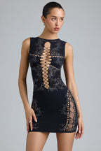 Chic Embellished Mid-Rise Mini Skirt in Black