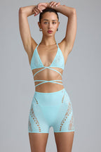 Chic Embellished High-Waist Shorts in Ice Blue