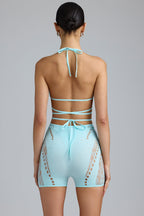 Chic Embellished High-Waist Shorts in Ice Blue