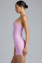 Chic Metallic Cut-Out One-Shoulder Mini Dress in Violet Pink