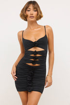 Chic Slinky Jersey Rose Detail Cut Out Mini Dress in Black