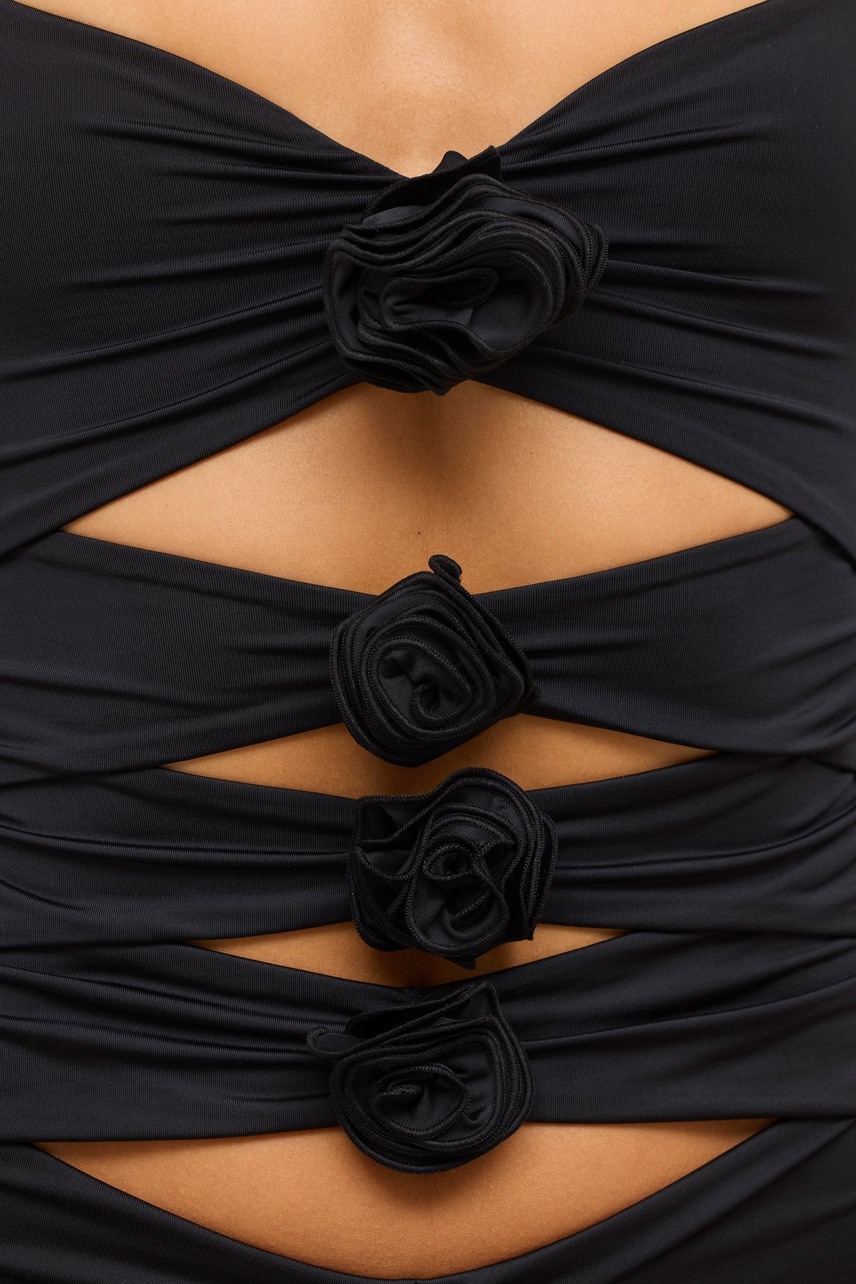 Chic Slinky Jersey Rose Detail Cut Out Mini Dress in Black