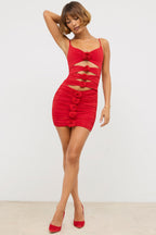 Chic Slinky Jersey Rose Detail Cut Out Mini Dress in Scarlet Red