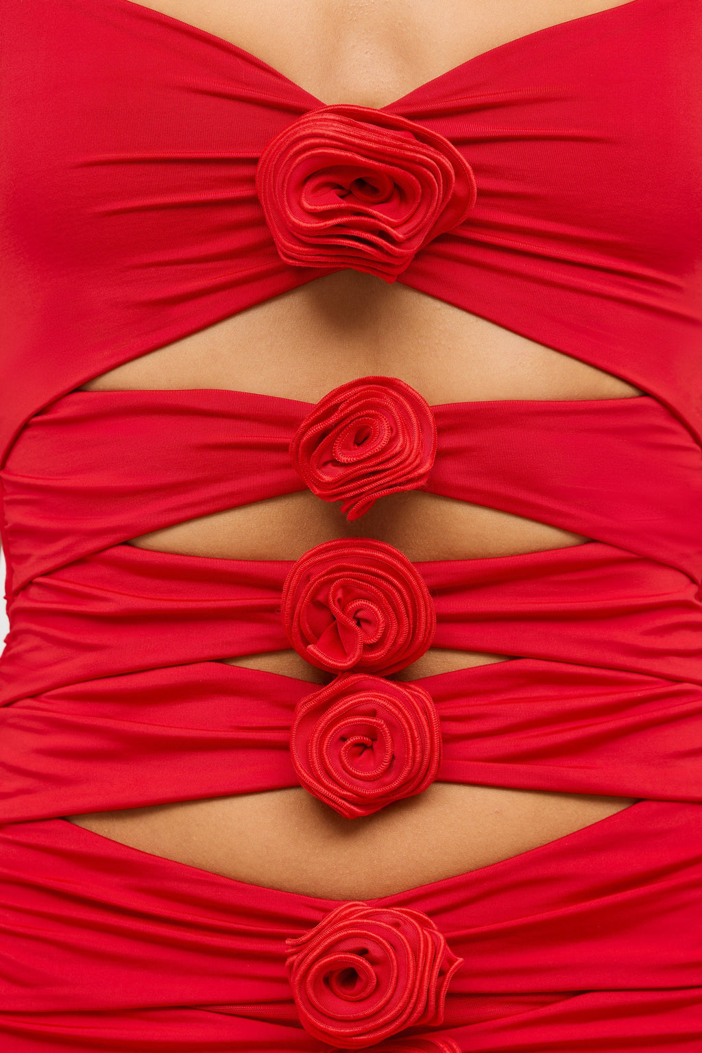Chic Slinky Jersey Rose Detail Cut Out Mini Dress in Scarlet Red