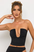 Chic Jersey Strapless Plunge Neck Top in Black