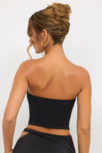 Chic Jersey Strapless Plunge Neck Top in Black