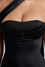 Chic Draped Halterneck Satin Mini Dress in Black