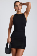 Chic Modal High-Neck Open-Back Mini Dress in Black
